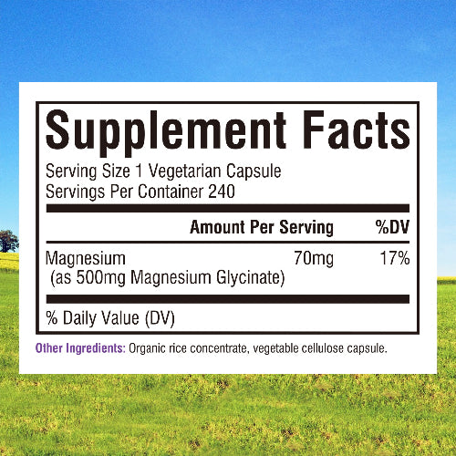 Magnesium Glycinate 500mg 240 Caps Supplement Facts