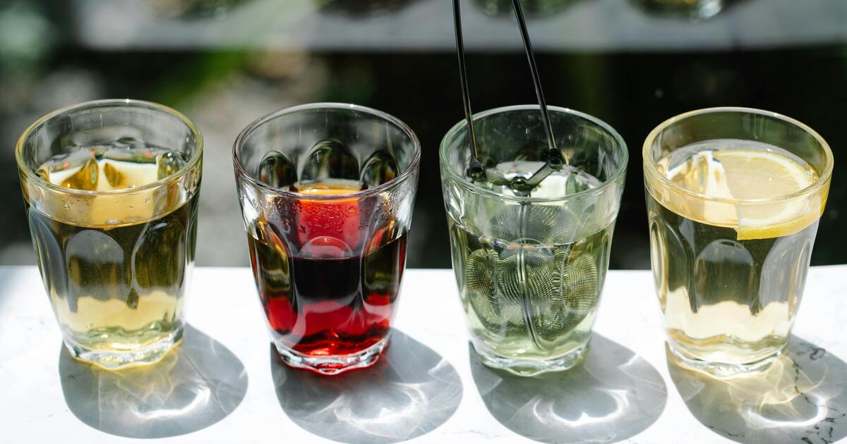 A variety of homemade herbal drinks and infused water